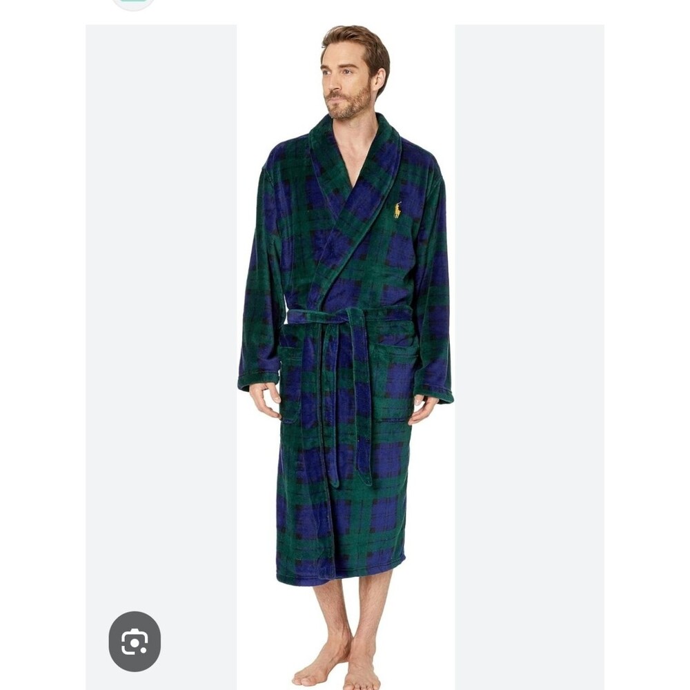 Polo Ralph Lauren Plaid Cozy Bath Robe in Blue and Green Size Large/XL